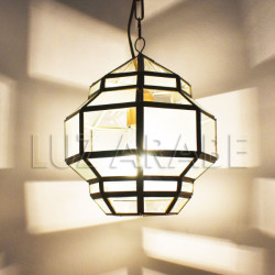 Lámpara granadina de cristal transparente y blanco