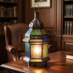 Farol de cristal y bronce calado