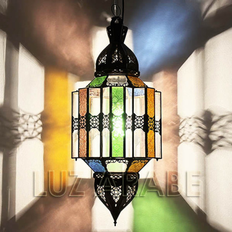 Lampara grande andalusí de cristal de colores