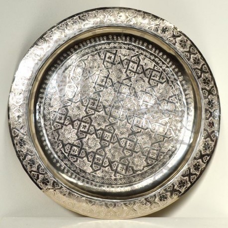 Marocaine plateau de thé d'argent en alpaga sculpté