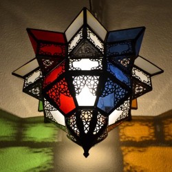 Plafón de techo andalusí estrella de cristal de colores