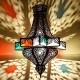 Lampara estrella octagonal de forja calada bronceada y cristal con resinas