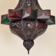 Lampara estrella octagonal de forja calada bronceada y cristal con resinas