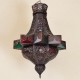 Lampara estrella octagonal de forja calada bronceada y cristal con resinas