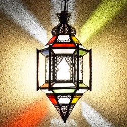 Lampara andalusí hexagonal con barras de forja bronceada