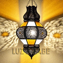 Lámpara forma Granada de forja bronceada y cristal