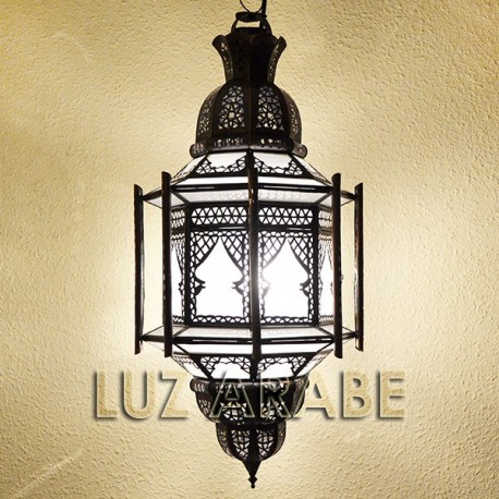 Gran lampara arabe con barras de cristal blanco