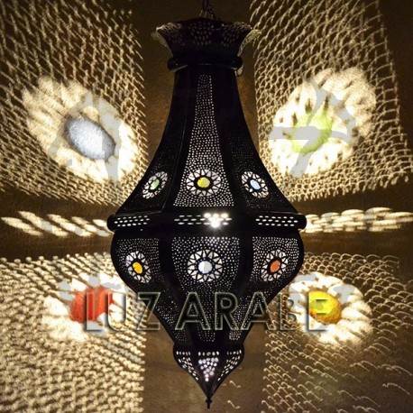 Lámpara rustica de techo octagonal de forja calada bronceada