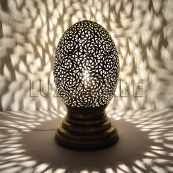 Lampara arabe de mesa de cobre calado forma huevo de oro