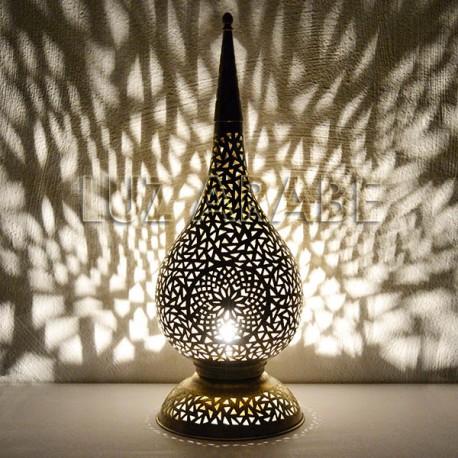 Grande lampe à poser marocain en cuivre ajouré en forme de goutte de rosée