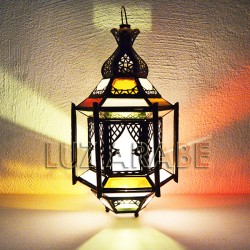 Farol arabe con barras de cristal de colores