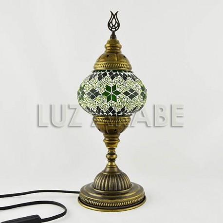 Lampara de mesa turca de mosaico con tono verde esmeralda