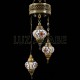 Lámpara araña turca de mosaico de tres tulipas con tono azul