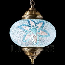 Lámpara colgante turca de mosaico de tulipa con tono azul celeste