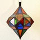 Lampara andalusí octagonal con dos cúpulas de forja calada y cristal de colores