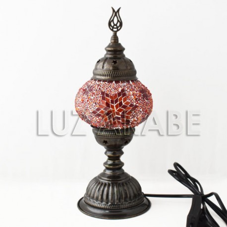 Lampara de mesa turca de cristal de mosaico con tono rojo