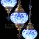 Lustre en mosaïque turque avec trois globes et ton bleu
