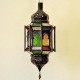 Lampada ottagonale andaluso con barre e cupole in ferro traforato e vetro colorato